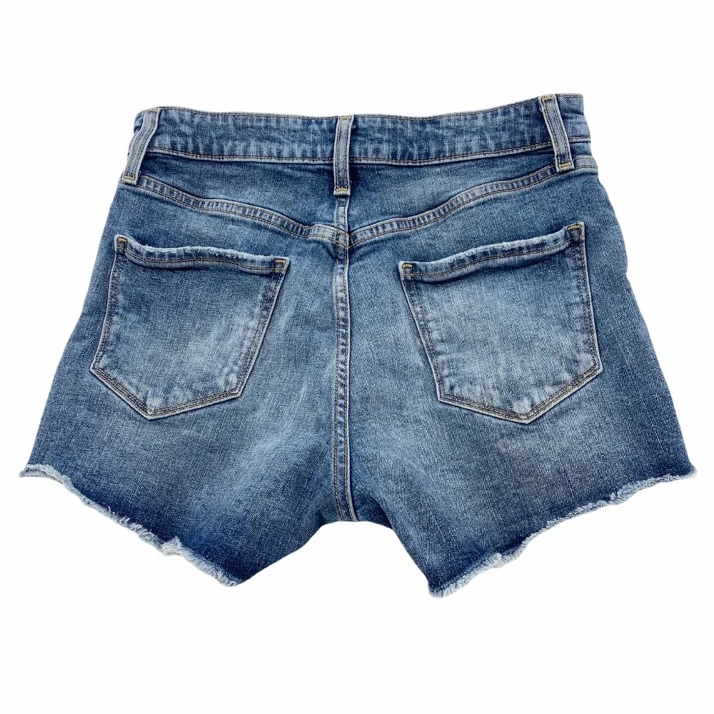 High Rise Zipper Sides Distressed Denim Stretch Blue Jean Shorts by Arizona